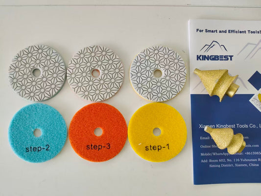 3 step wet polishing pads and drill bit have been shipped to Canada